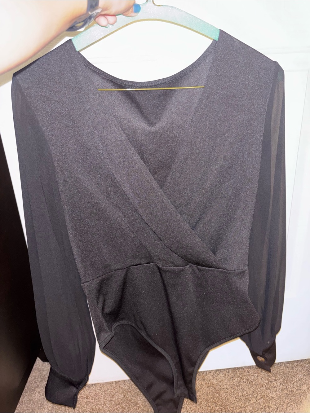 SHEIN Black Wrap-Front Long-Sleeve Bodysuit